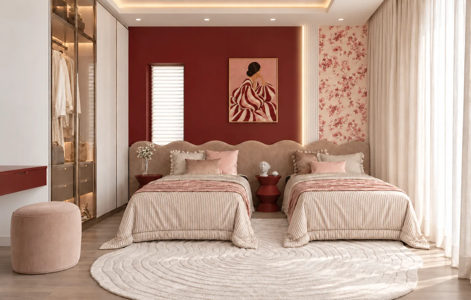 Chambre de filles : bordeaux, rose et douceur — DICE ARCHI