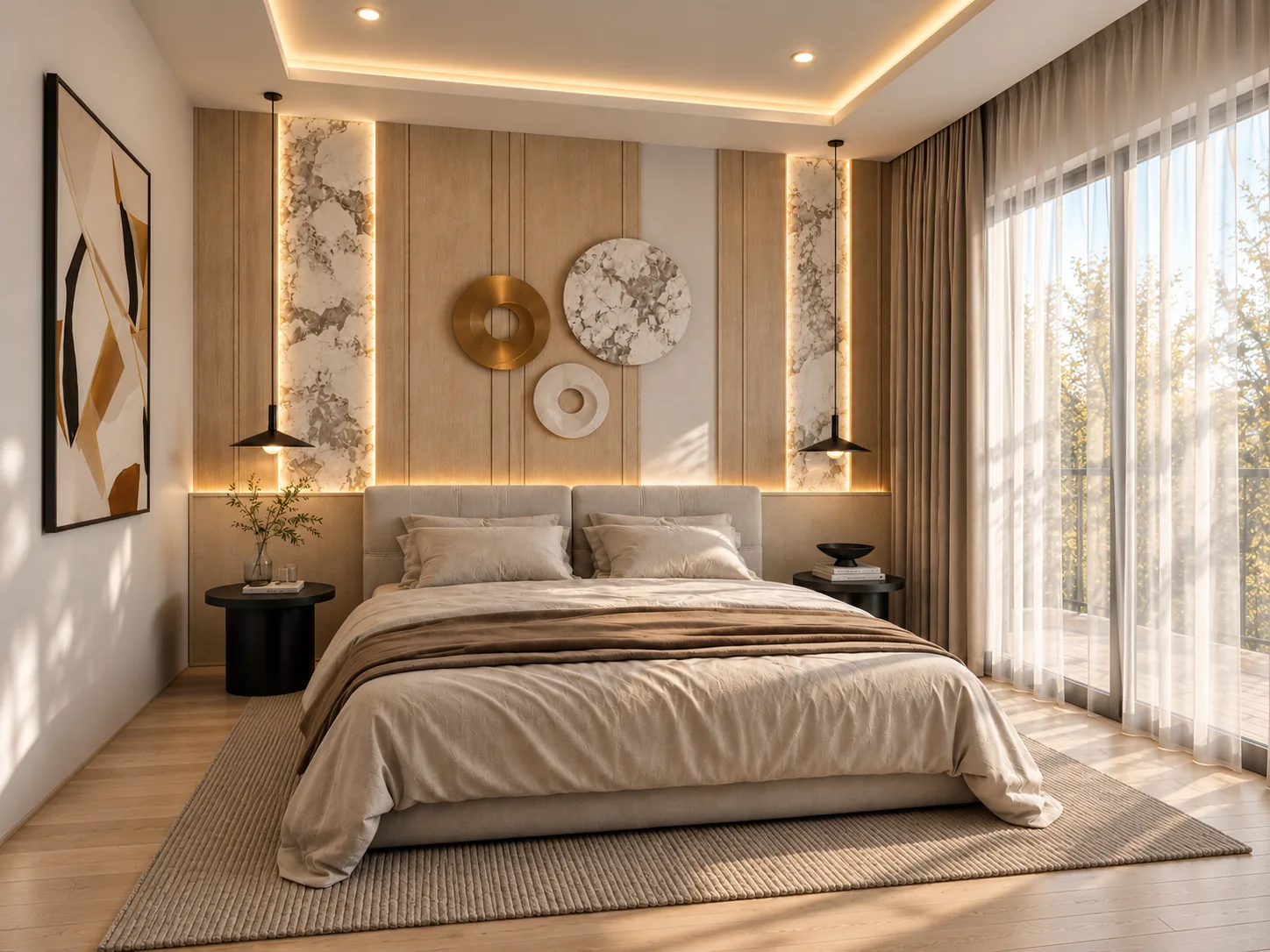 Modern Master Suite: Wood, Marble and Light — DICE ARCHI