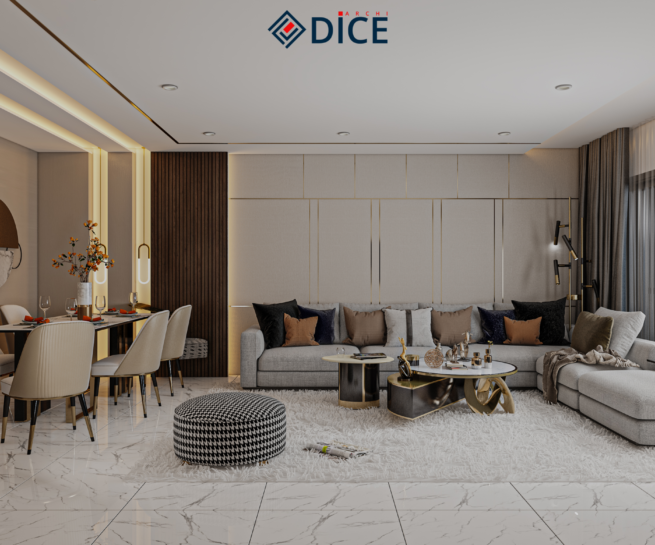 alt="Séjour de luxe ouvert avec décoration beige et or"